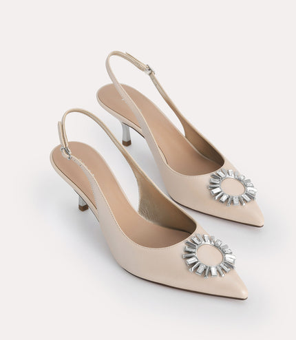 Plaque Satin Slingback Pumps