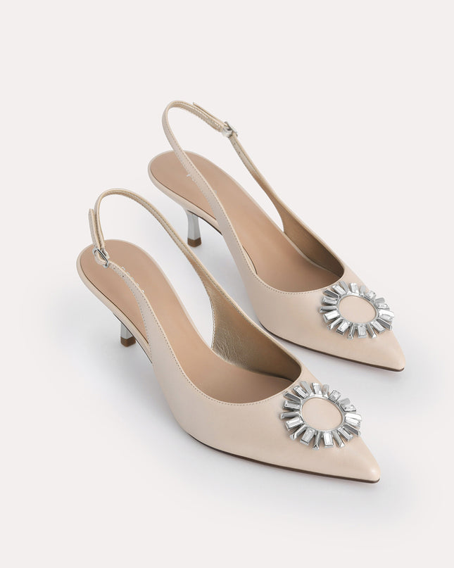 Plaque Satin Slingback Pumps
