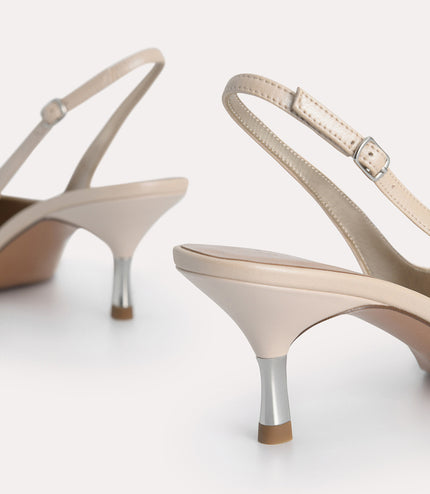 Plaque Satin Slingback Pumps