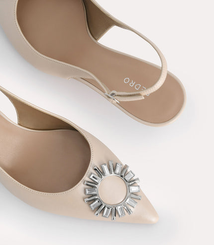 Plaque Satin Slingback Pumps