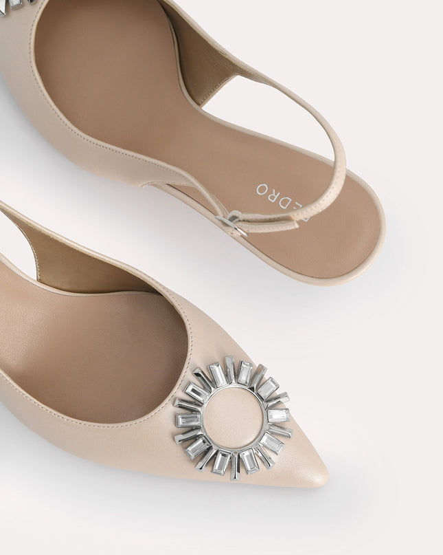 Plaque Satin Slingback Pumps