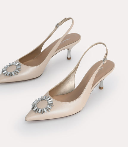 Plaque Satin Slingback Pumps
