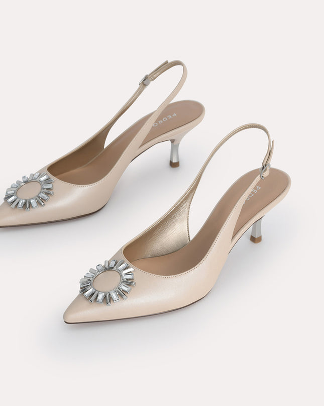 Plaque Satin Slingback Pumps