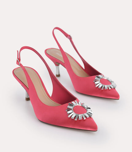 Plaque Satin Slingback Pumps