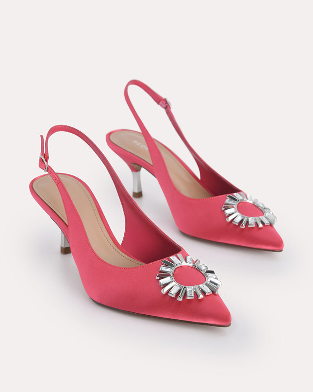 Plaque Satin Slingback Pumps