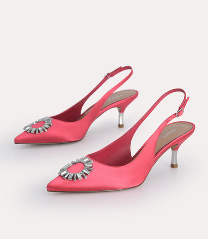 Plaque Satin Slingback Pumps