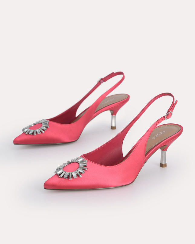 Plaque Satin Slingback Pumps
