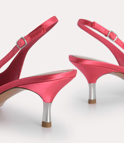 Plaque Satin Slingback Pumps