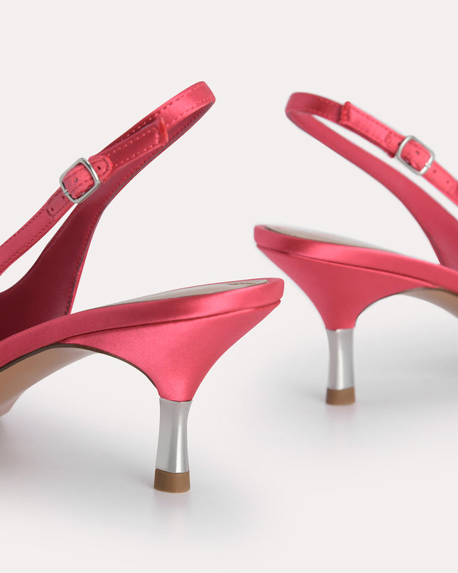 Plaque Satin Slingback Pumps