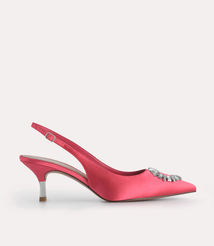 Plaque Satin Slingback Pumps