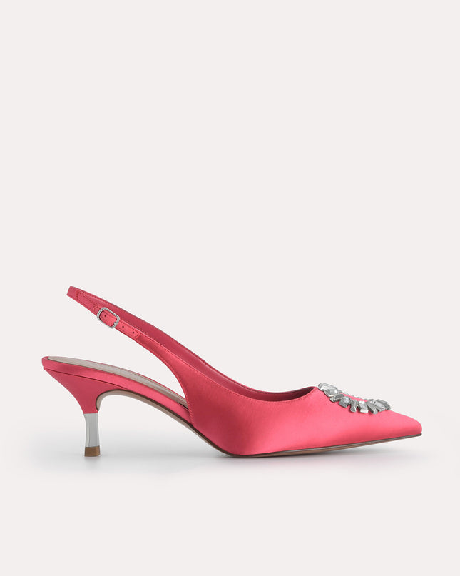 Plaque Satin Slingback Pumps