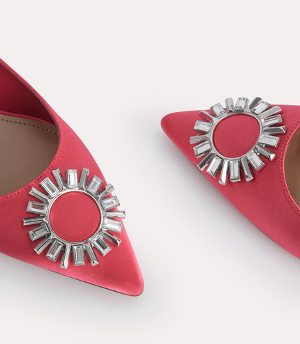 Plaque Satin Slingback Pumps