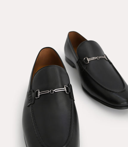 Burnished Leather Loafers with Bit Detailing