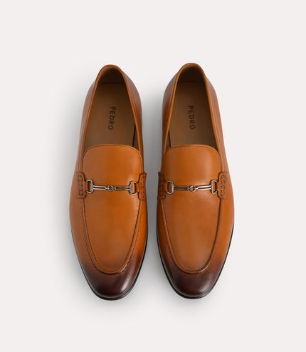 Burnished Leather Loafers with Bit Detailing