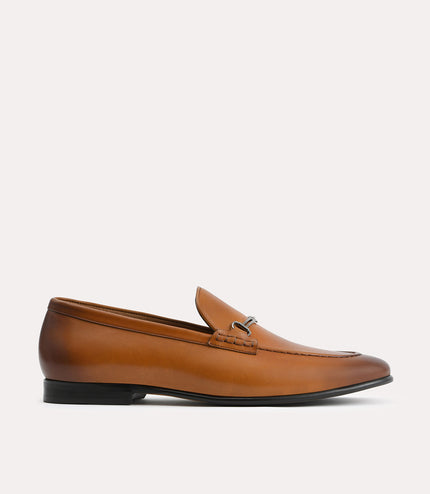 Burnished Leather Loafers with Bit Detailing