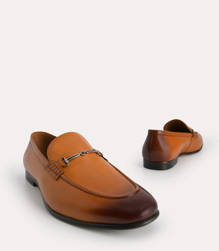 Burnished Leather Loafers with Bit Detailing