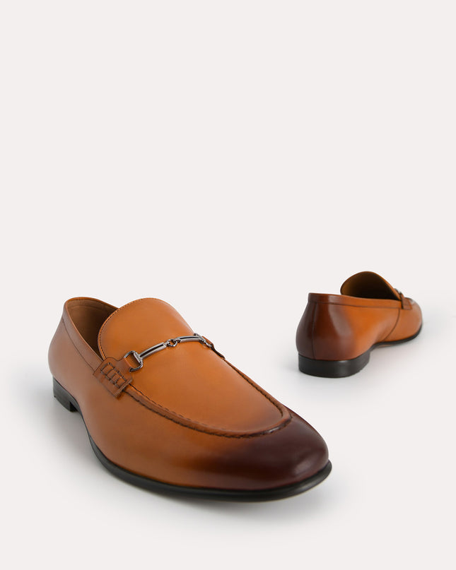 Burnished Leather Loafers with Bit Detailing