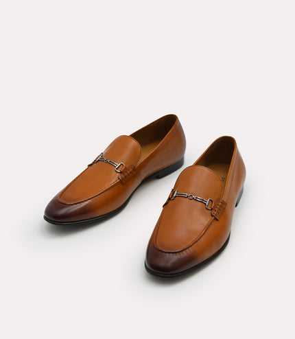 Burnished Leather Loafers with Bit Detailing