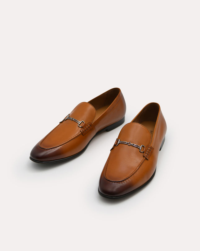 Burnished Leather Loafers with Bit Detailing