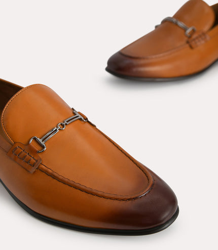 Burnished Leather Loafers with Bit Detailing