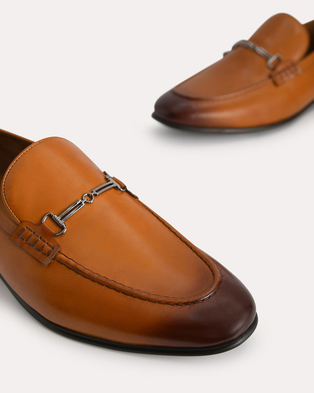 Burnished Leather Loafers with Bit Detailing