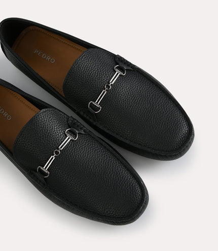 Textured Leather Moccasins with Bit Detailing