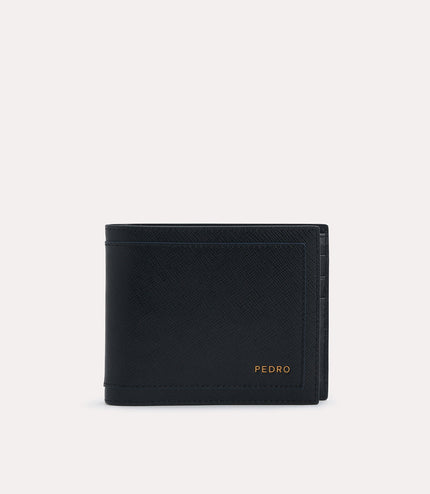 Textured Leather Bi-Fold Wallet with Coin Pouch