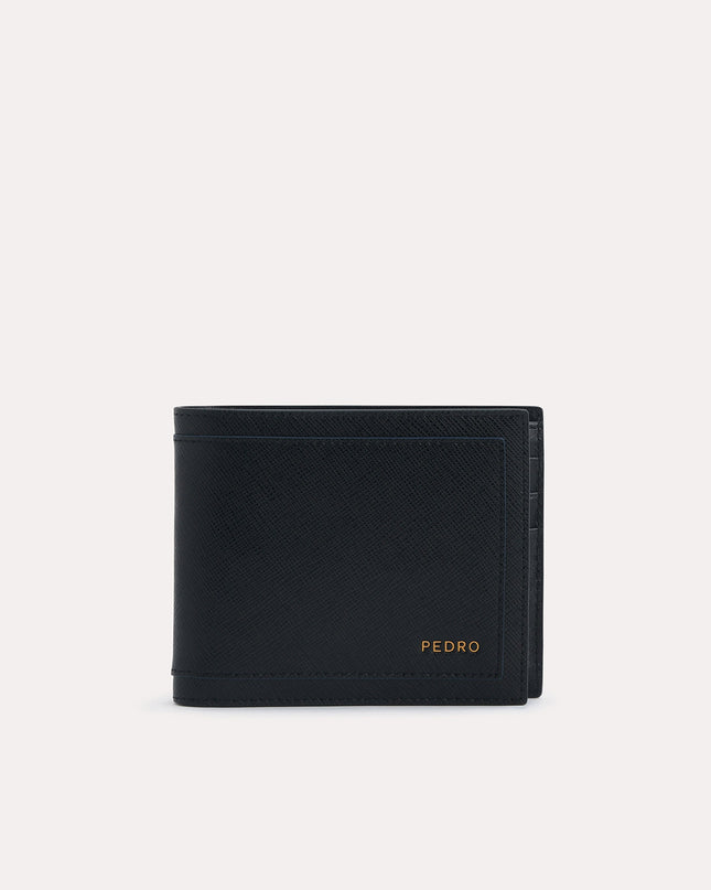 Textured Leather Bi-Fold Wallet with Coin Pouch