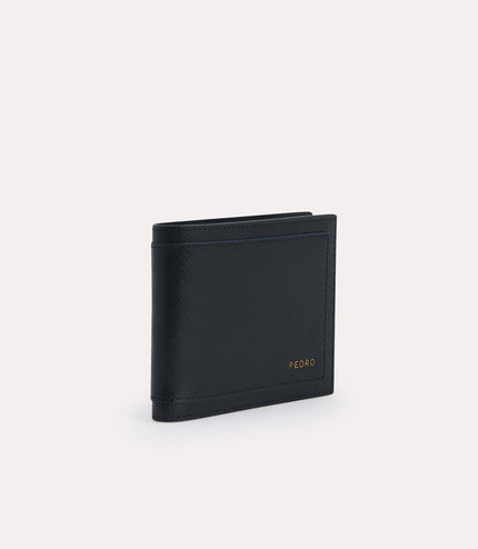 Textured Leather Bi-Fold Wallet with Coin Pouch