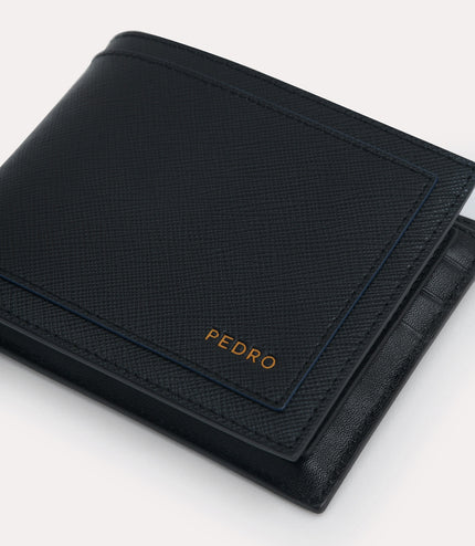 Textured Leather Bi-Fold Wallet with Coin Pouch