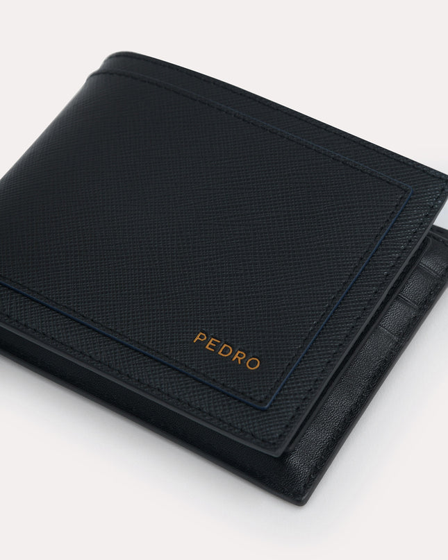 Textured Leather Bi-Fold Wallet with Coin Pouch