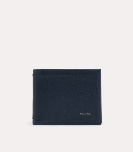 Textured Leather Bi-Fold Wallet with Coin Pouch