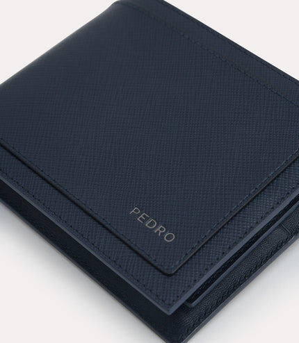 Textured Leather Bi-Fold Wallet with Coin Pouch