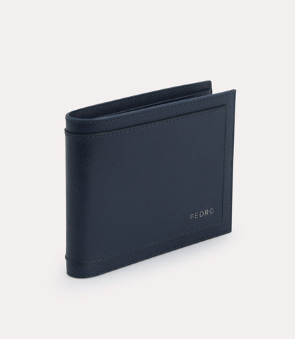 Textured Leather Bi-Fold Wallet with Coin Pouch