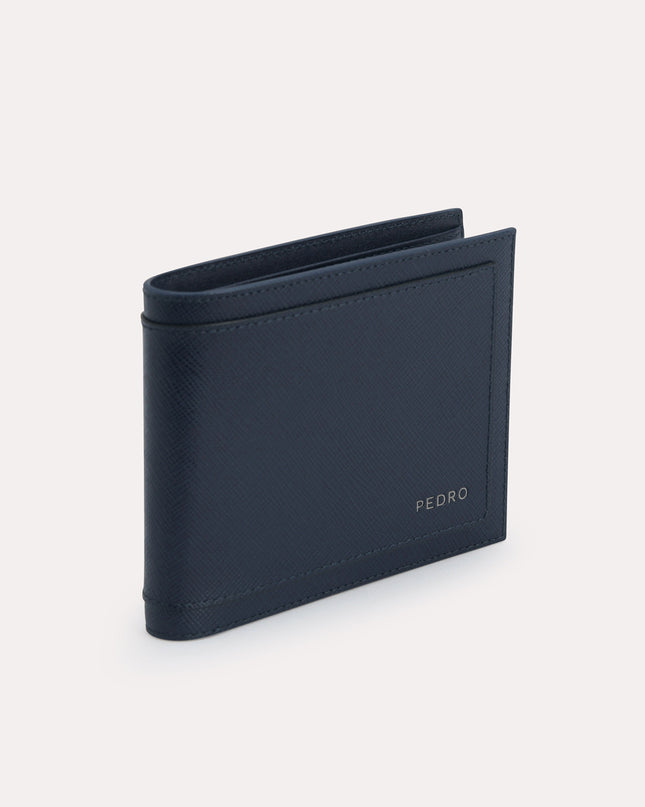 Textured Leather Bi-Fold Wallet with Coin Pouch