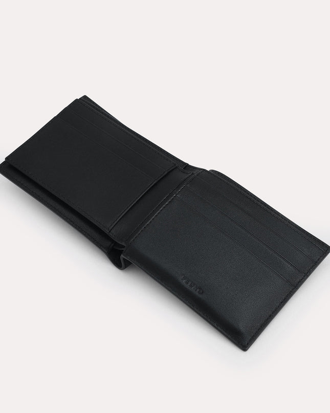 Textured Leather Bi-Fold Wallet with Coin Pouch
