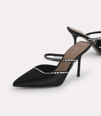 Embellished Satin Heeled Mules