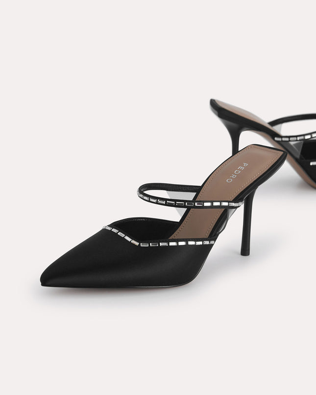 Embellished Satin Heeled Mules
