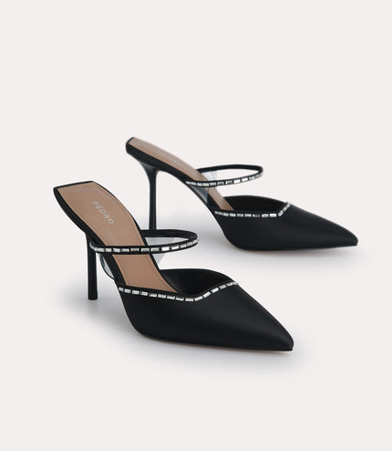 Embellished Satin Heeled Mules
