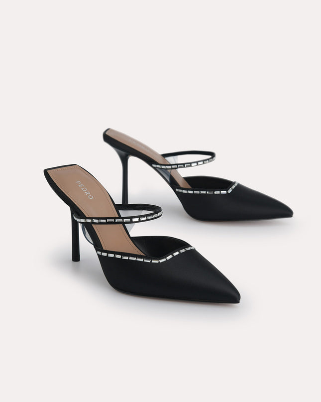 Embellished Satin Heeled Mules