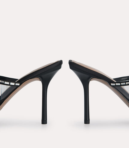 Embellished Satin Heeled Mules