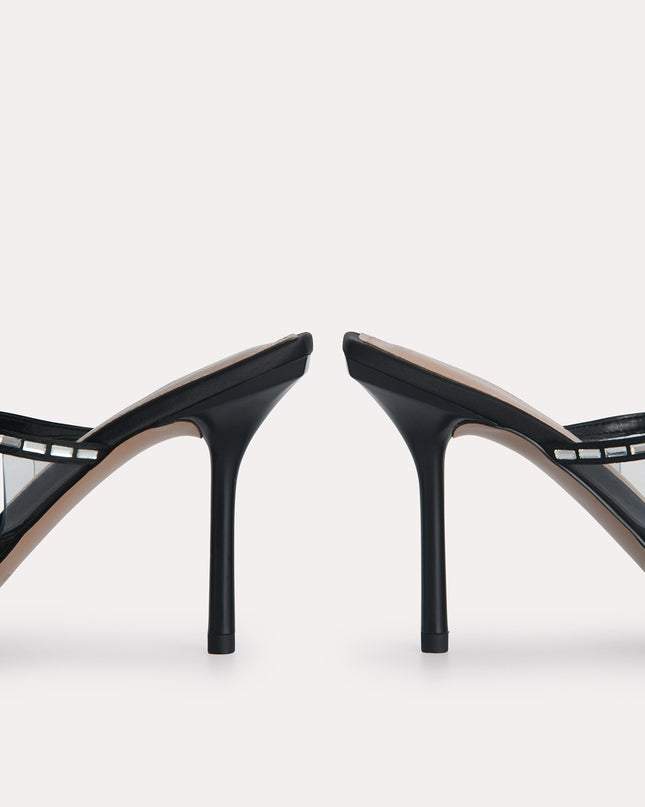 Embellished Satin Heeled Mules