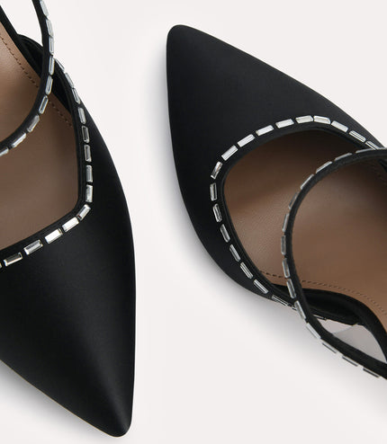 Embellished Satin Heeled Mules