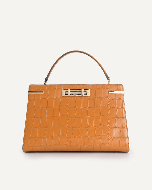 Croc-effect Leather Top Handle Bag