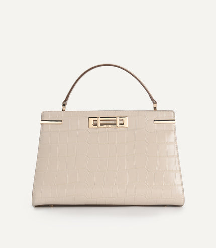 Croc-effect Leather Top Handle Bag