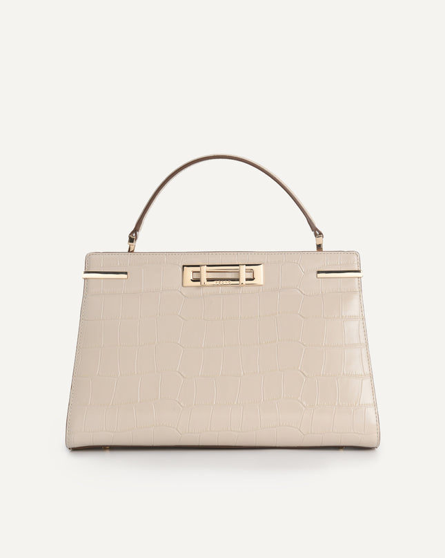 Croc-effect Leather Top Handle Bag