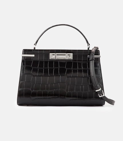 Croc-effect Leather Top Handle Bag