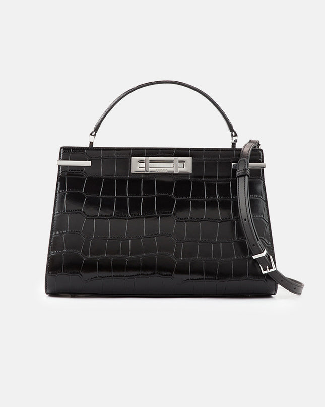 Croc-effect Leather Top Handle Bag