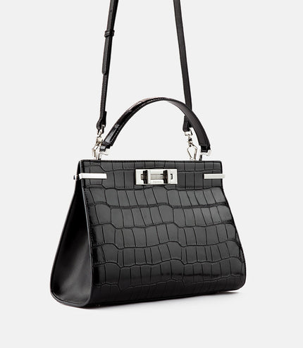 Croc-effect Leather Top Handle Bag
