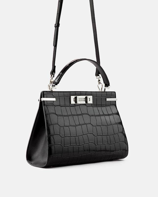 Croc-effect Leather Top Handle Bag